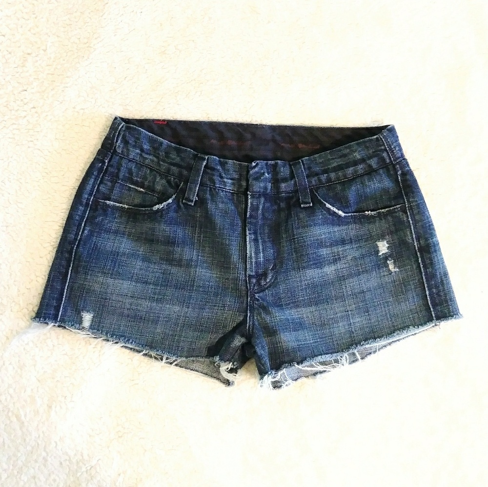7 For All Mankind Dark Wash Cutoff Shorts
